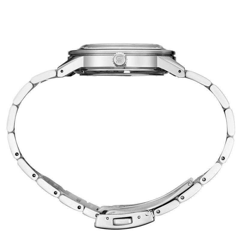 Seiko Presage 60's Style Automatic Dress Watch with Power Reserve Meter and Dark Grey Dial #SSA449 crown