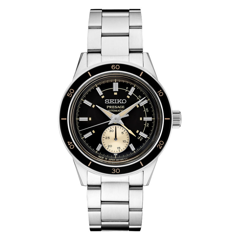 Seiko Presage 60's Style Automatic Dress Watch with Power Reserve Meter and Dark Grey Dial #SSA449 zoom