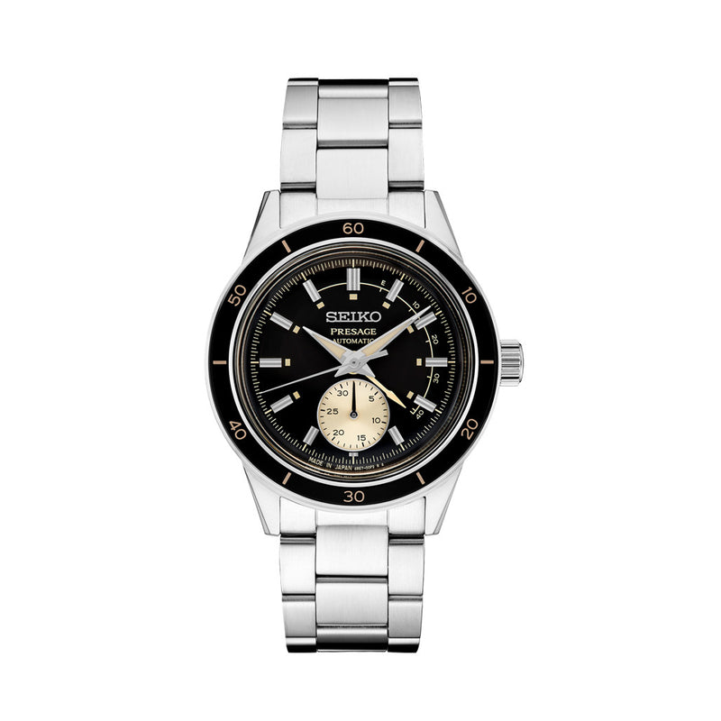 Seiko Presage 60's Style Automatic Dress Watch with Power Reserve Meter and Dark Grey Dial #SSA449