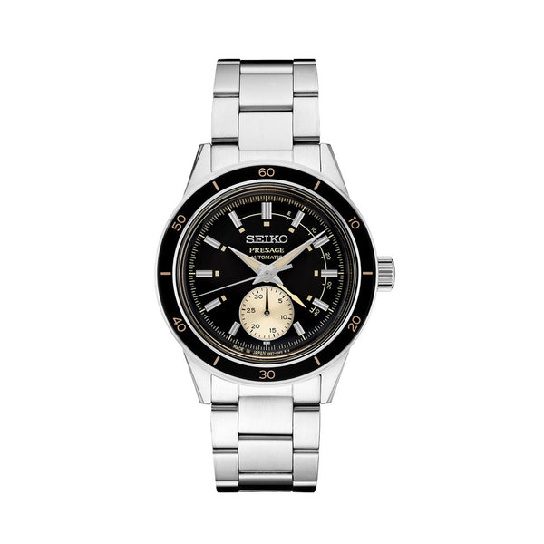Seiko Presage 60's Style Automatic Dress Watch with Power Reserve Meter and Dark Grey Dial #SSA449