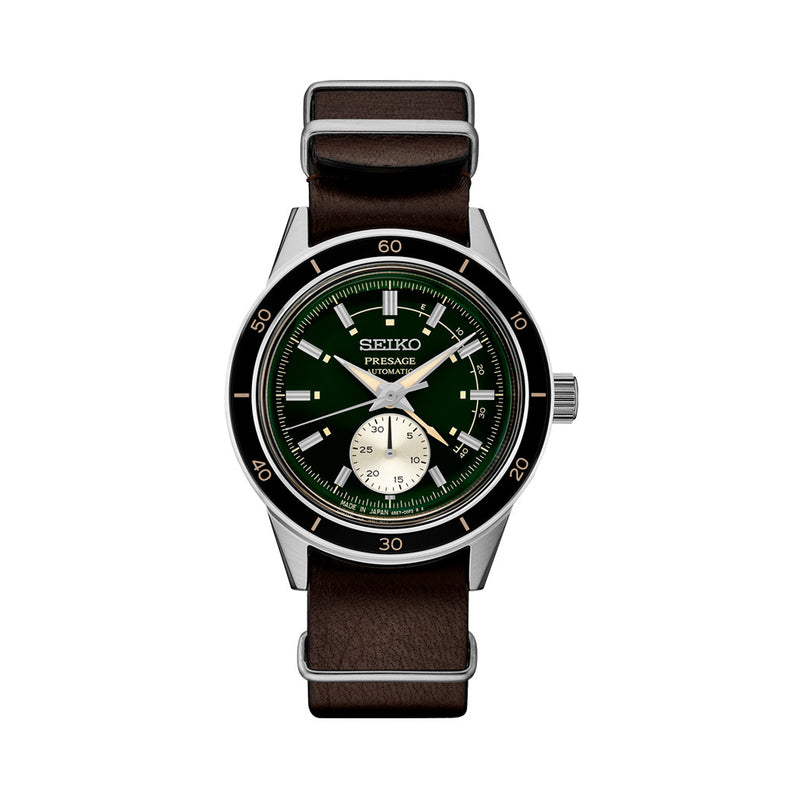 Seiko Presage 60's Style Automatic Dress Watch with Power Reserve Meter and Green Dial #SSA451 — Long Island Watch