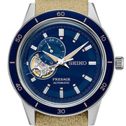 Seiko Presage 60's Style Automatic Dress Watch with Open Heart Blue Dial #SSA453 dial zoom