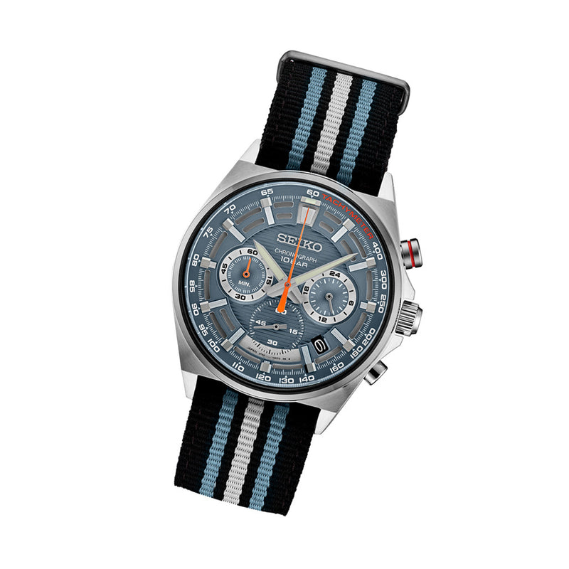 Seiko Quartz Chronograph with Multi-Layer Blue Dial and Nylon Strap #SSB409 Tilt
