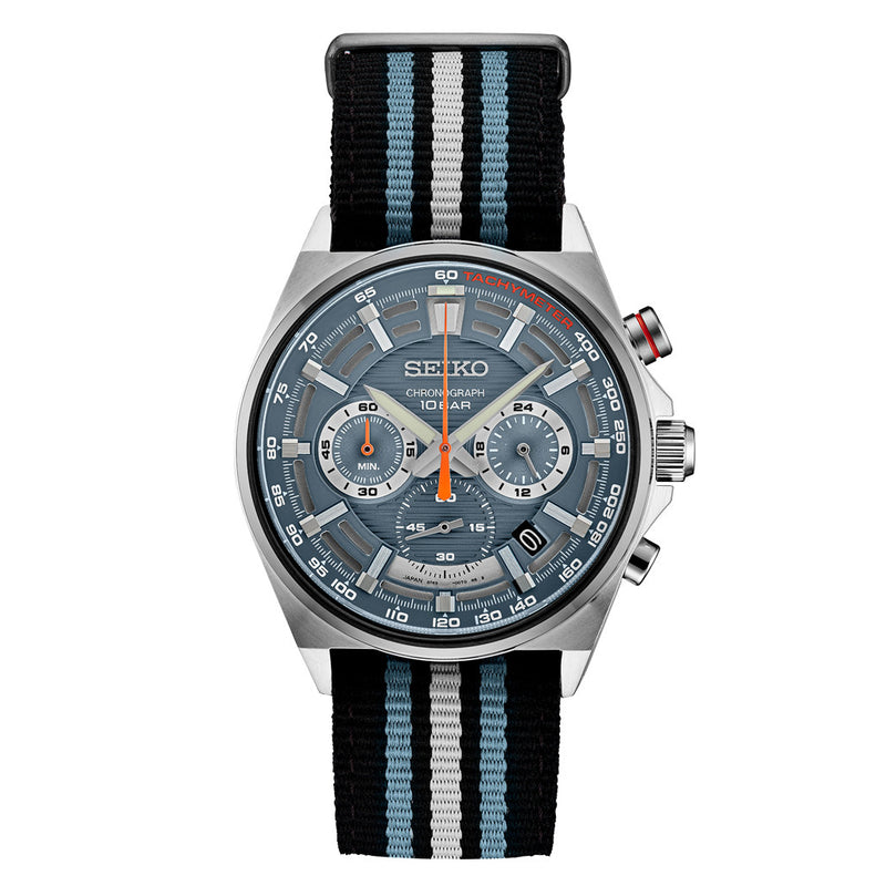 Seiko Quartz Chronograph with Multi-Layer Blue Dial and Nylon Strap #SSB409 Zoom