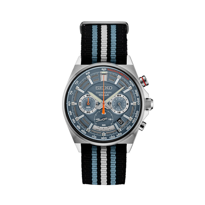 Seiko Quartz Chronograph with Multi-Layer Blue Dial and Nylon Strap #SSB409