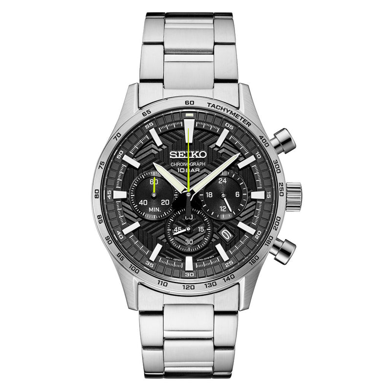 Seiko Essentials Quartz Chronograph with Black Dial and Steel Bracelet #SSB413 zoom