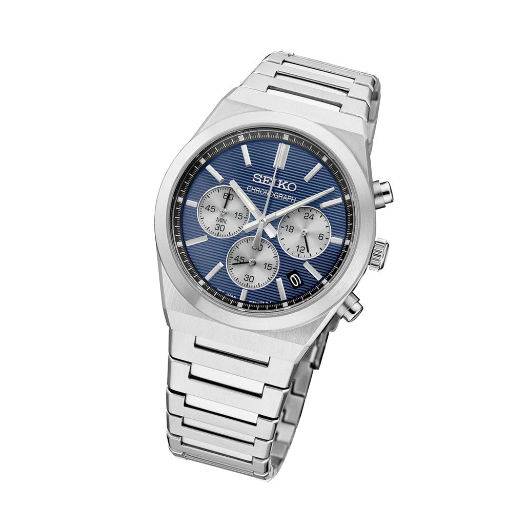 ◎SEIKO CHRONOGRAPH 100M ブルー文字盤 腕時計 Seiko Essentials Sport Chronograph with Blue Dial #SSB453 — Long