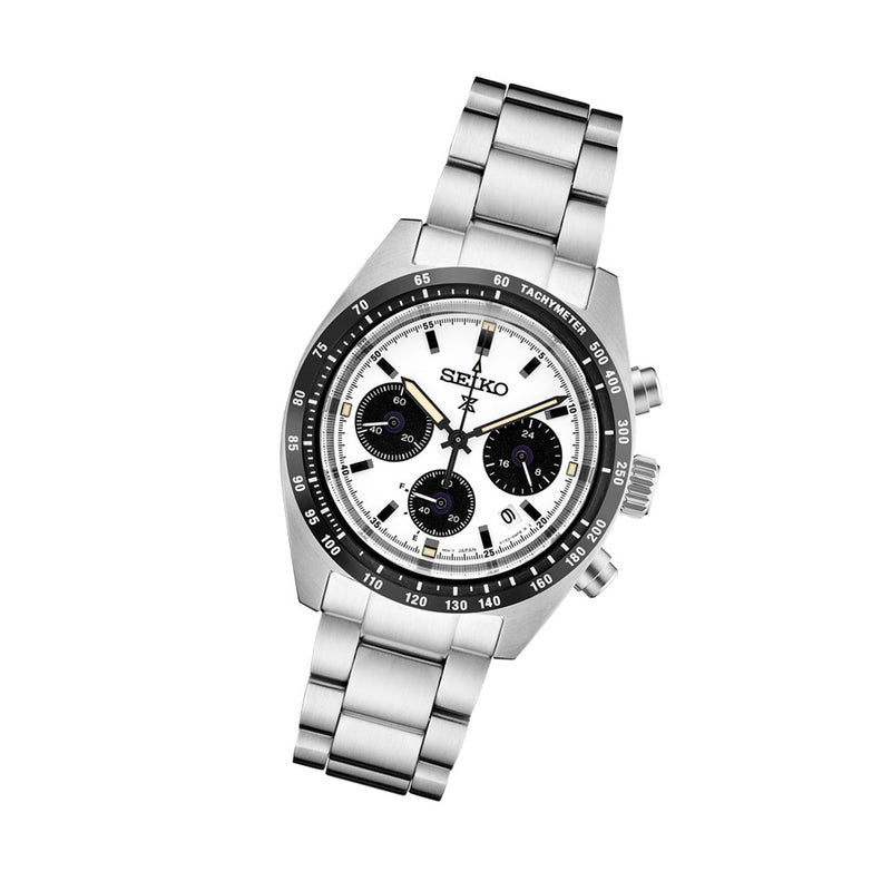 Seiko Prospex Speedtimer Solar Chronograph with White Dial #SSC813 tilt