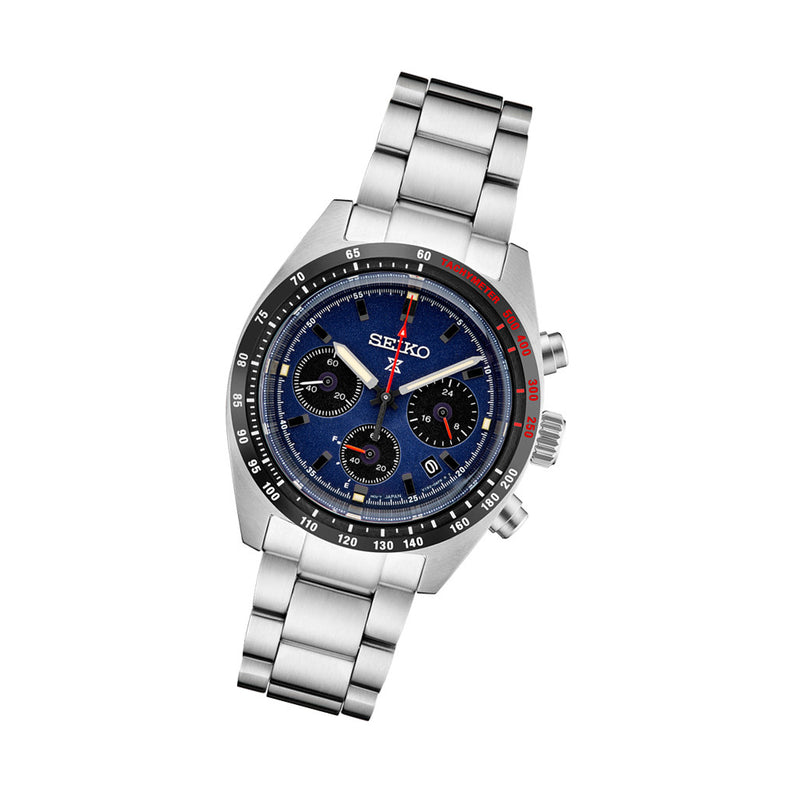 Seiko Prospex Speedtimer Solar Chronograph with Dark Blue Dial #SSC815 tilt