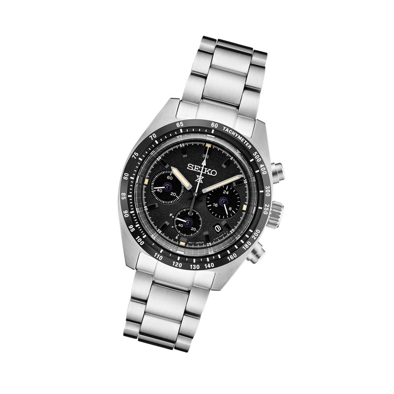 Seiko Prospex Speedtimer Solar Chronograph with Black Dial #SSC819 tilt