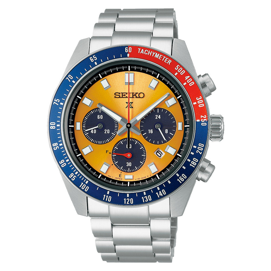SEIKO SpeedTimer ブラック/ブルー/オレンジ Seiko Prospex Speedtimer Solar Chronograph with Orange Sunray Dial