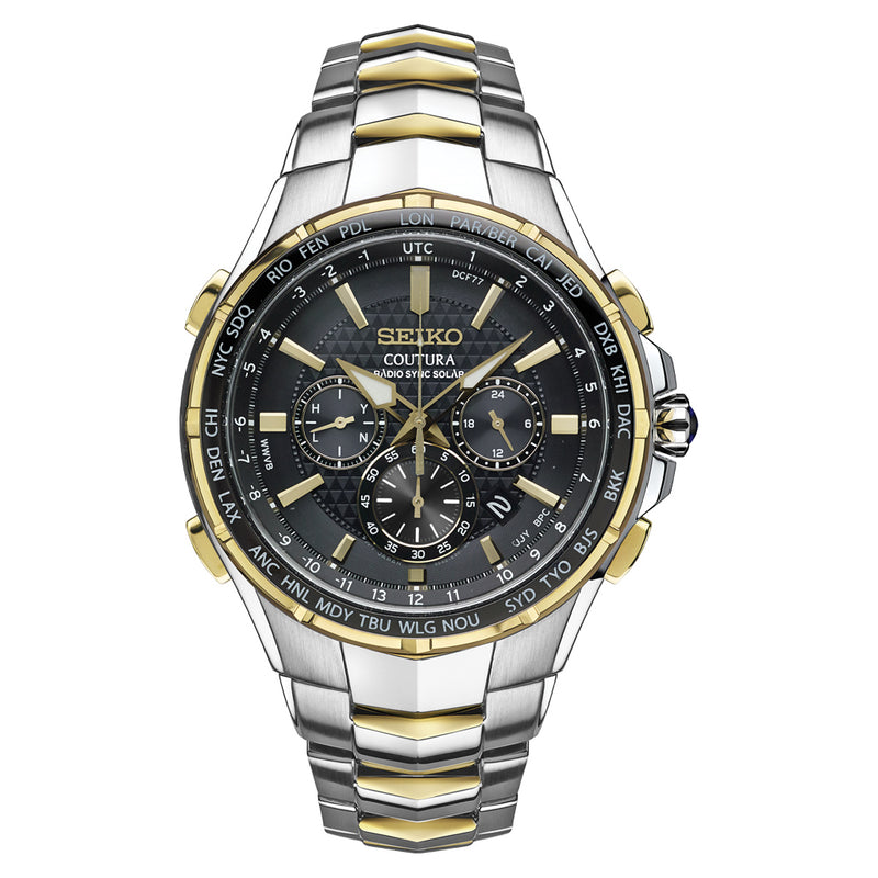 Seiko Coutura Radio-Sync Solar Chronograph Two-Tone Mens Watch #SSG010