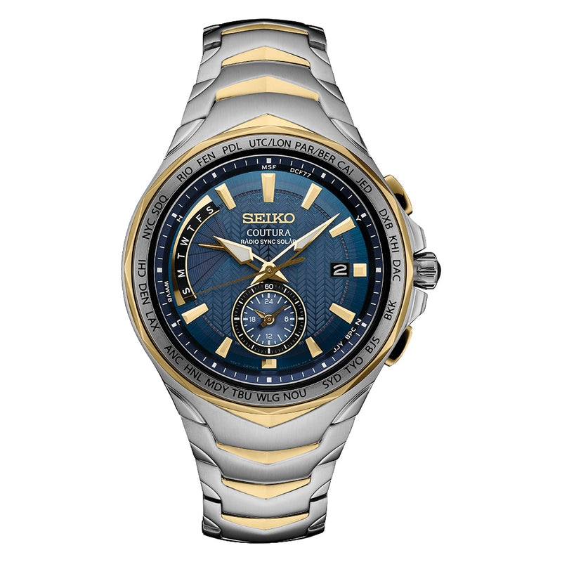 Seiko Coutura Radio Sync, Solar Powered, Dual Time, World Time Watch #SSG020