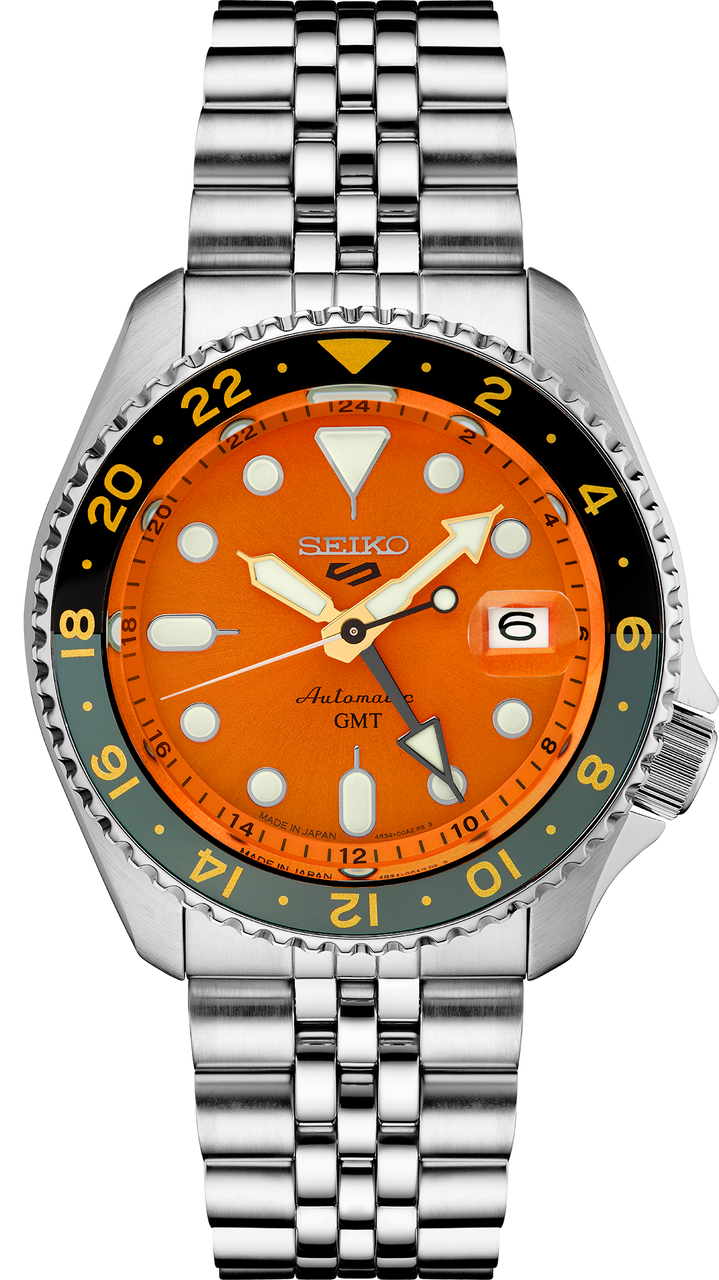 Seiko 5 Sports Automatic GMT Watch with Orange Dial #SSK005