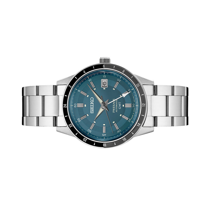 Seiko Presage 60's Style Automatic GMT Dress Watch with Blue Dial #SSK009