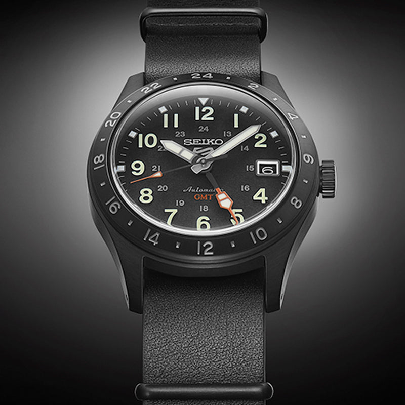 Seiko 5 Sports Automatic GMT Field Watch with Black Case and Dial #SSK025