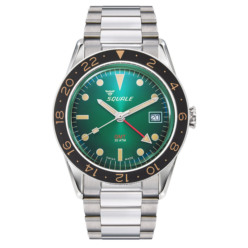 Squale 300 Meter Swiss Automatic GMT-Dive Watch with Green Dial and Bracelet #SUB-39GMGR.BR22