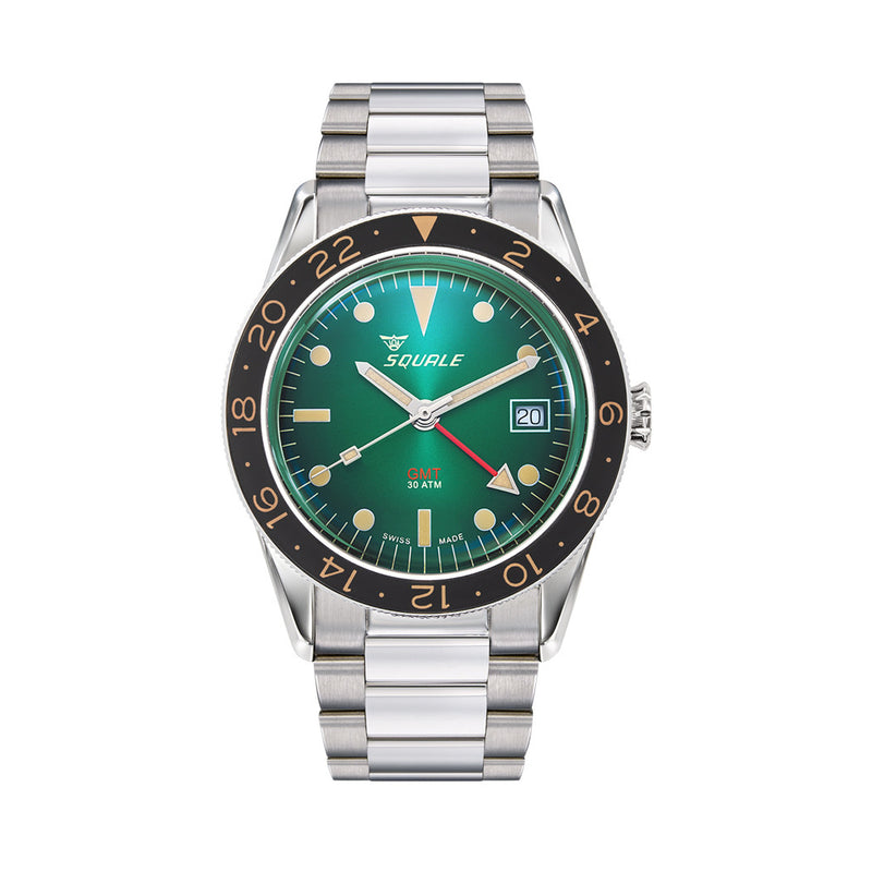Squale 300 Meter Swiss Automatic GMT-Dive Watch with Green Dial and Bracelet #SUB-39GMGR.BR22
