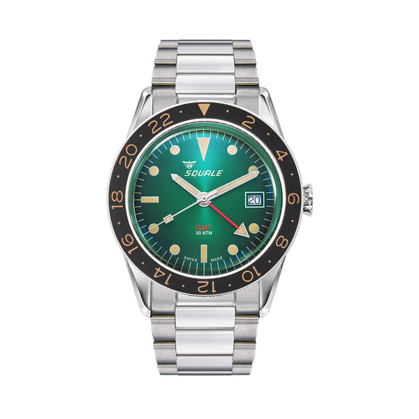 Squale 300 Meter Swiss Automatic GMT-Dive Watch with Green Dial and Bracelet #SUB-39GMGR.BR22