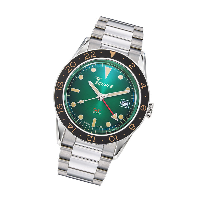 Squale 300 Meter Swiss Automatic GMT-Dive Watch with Green Dial and Bracelet #SUB-39GMGR.BR22