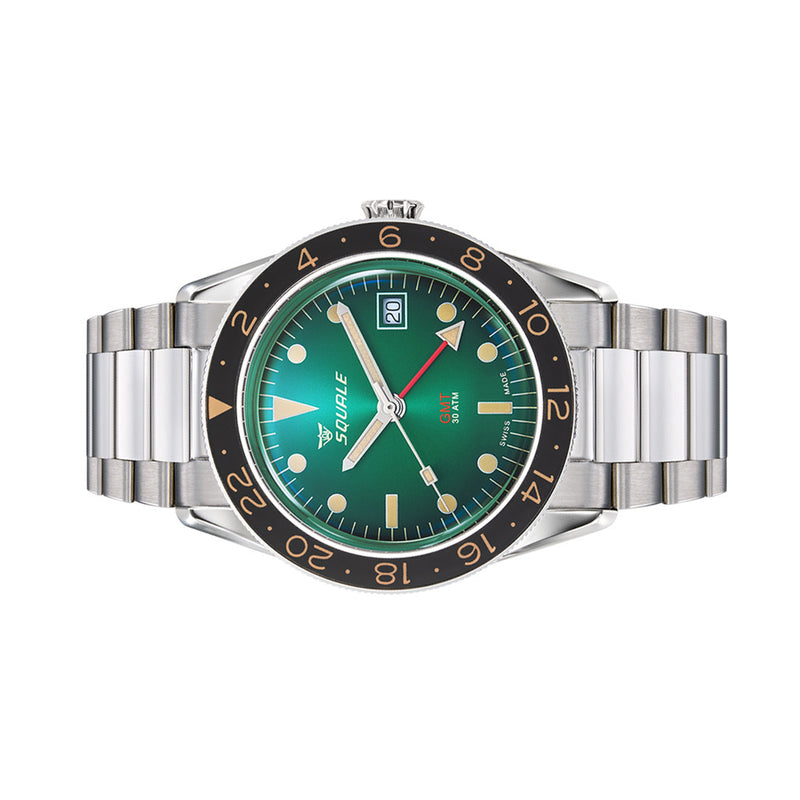 Squale 300 Meter Swiss Automatic GMT-Dive Watch with Green Dial and Bracelet #SUB-39GMGR.BR22