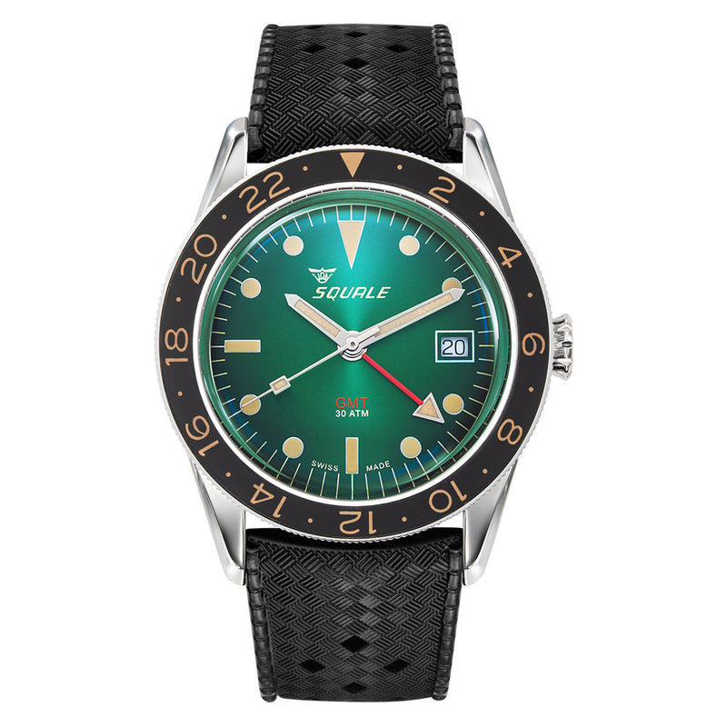 Squale 300 Meter Swiss Automatic GMT-Dive Watch with Green Dial and Rubber Strap #SUB-39GMGR.HTB