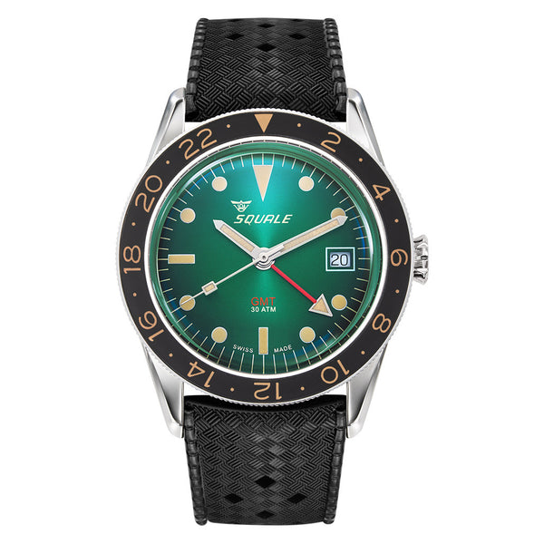 Squale 300 Meter Swiss Automatic GMT-Dive Watch with Green Dial and Rubber Strap #SUB-39GMGR.HTB