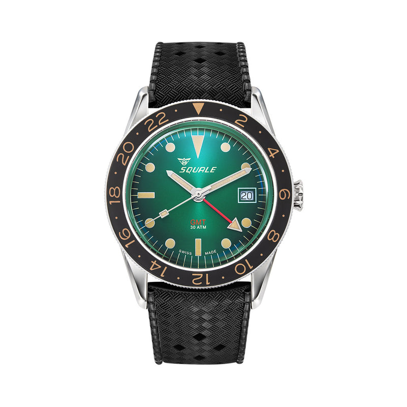 Squale 300 Meter Swiss Automatic GMT-Dive Watch with Green Dial and Rubber Strap #SUB-39GMGR.HTB