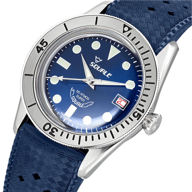 Squale 300 Meter Swiss Made Automatic Dive Watch with Blue Dial  #SUB-39RD dial zoom