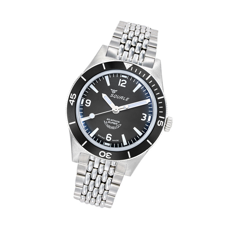 Squale "Super-Squale" Swiss Automatic Skin Diver with Matte Black Dial and Bracelet #SUPERBKBK.AC tilt