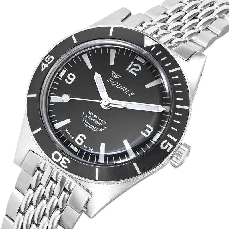 Squale "Super-Squale" Swiss Automatic Skin Diver with Matte Black Dial and Bracelet #SUPERBKBK.AC