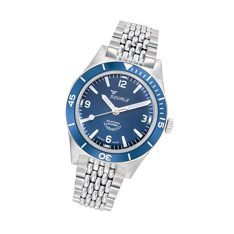 Squale "Super-Squale" Swiss Automatic Skin Diver with Matte Blue Dial and Bracelet #SUPERBLBL.AC tilt