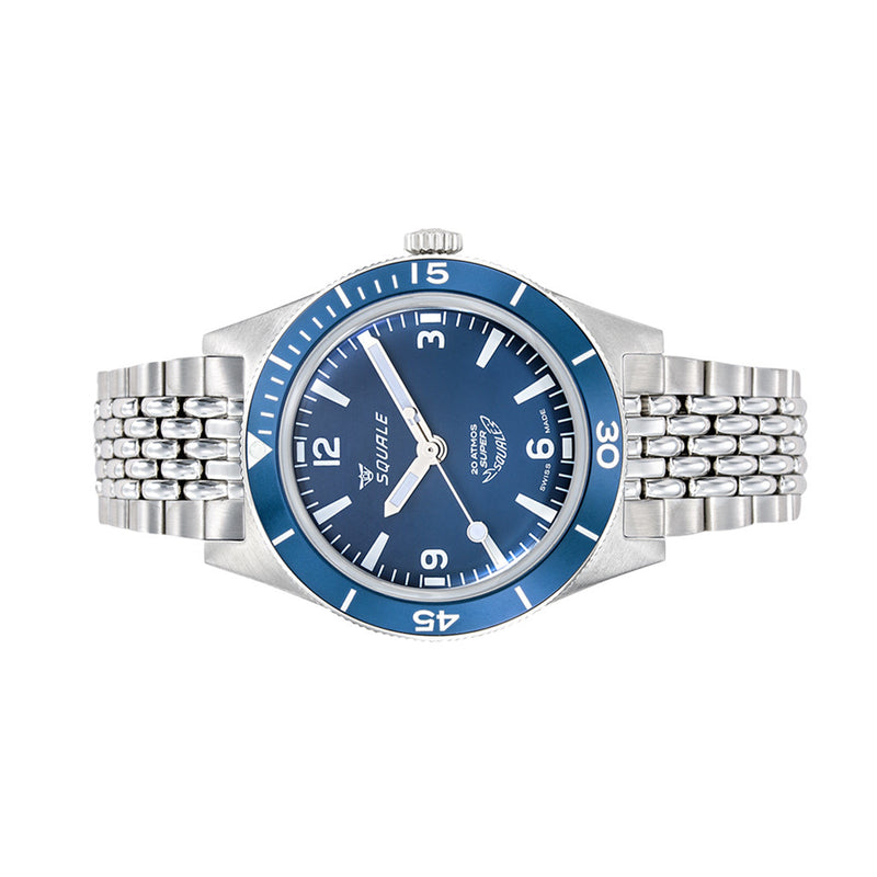 Squale "Super-Squale" Swiss Automatic Skin Diver with Matte Blue Dial and Bracelet #SUPERBLBL.AC side