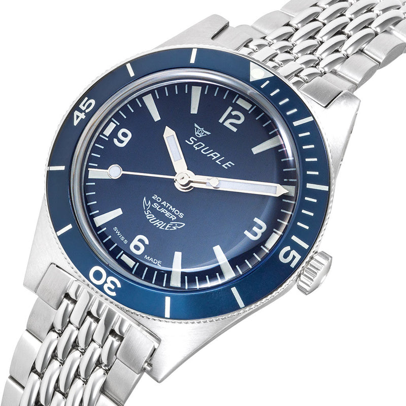 Squale "Super-Squale" Swiss Automatic Skin Diver with Matte Blue Dial and Bracelet #SUPERBLBL.AC
