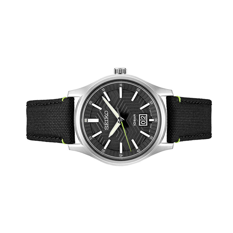 Seiko Essentials Sport Big Date Watch with Matte Black "Streetwear" Dial and Sapphire #SUR517 side