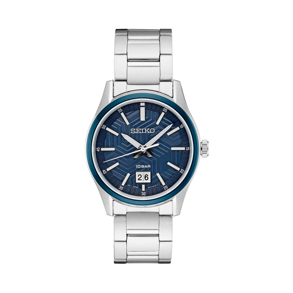 Seiko Essentials Big Date Watch with Blue Dial #SUR559 — Long