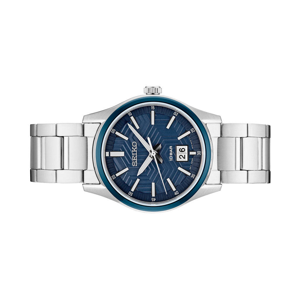 Seiko Essentials Big Date Watch with Blue Dial #SUR559 — Long