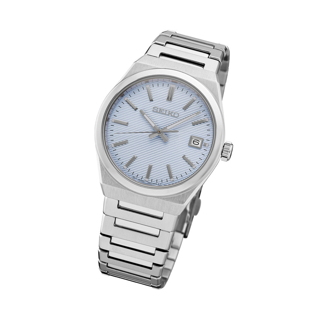 Seiko Essentials Watch with Light Blue Striped Dial #SUR599 — Long