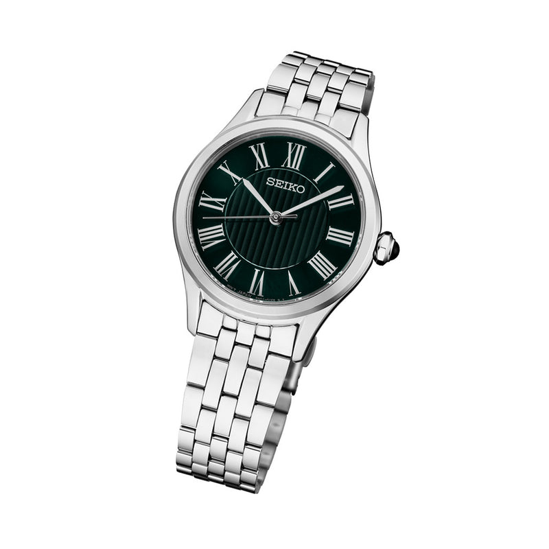 Seiko Essentials Lady's Roman Numeral Watch with Green Dial #SUR611