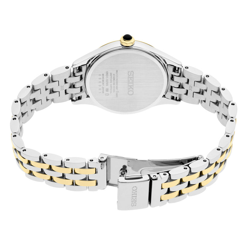 Seiko Essentials Lady's Roman Numeral Two-Tone Watch with Silver-White Dial #SUR612