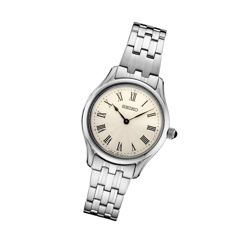 Seiko Essentials 29mm Dress Watch with Champagne Dial #SWR069 Tilt