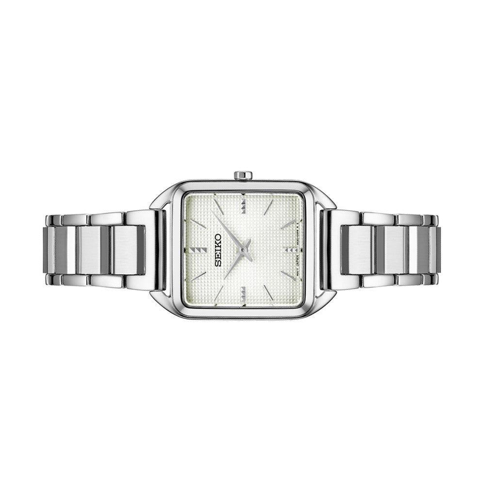 Seiko Essentials Tank Watch with White Grid Pattern Dial #SWR073