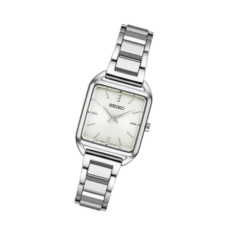 Seiko Essentials Tank Watch with White Grid Pattern Dial #SWR073 tilt