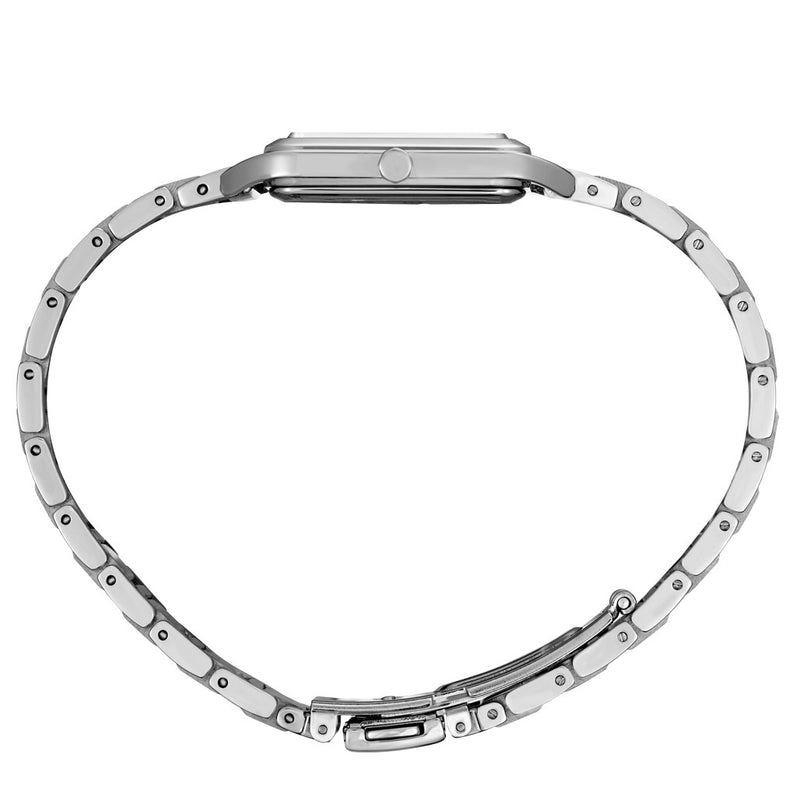 Seiko Essentials Tank Watch with Green Grid Pattern Dial #SWR075 crown