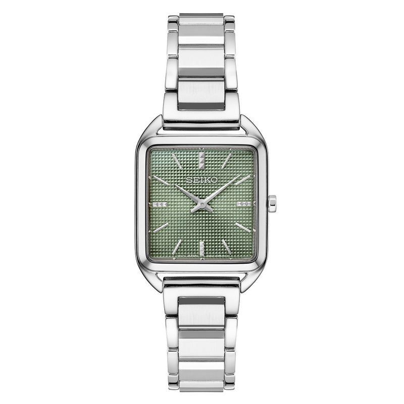 Seiko Essentials Tank Watch with Green Grid Pattern Dial #SWR075 zoom