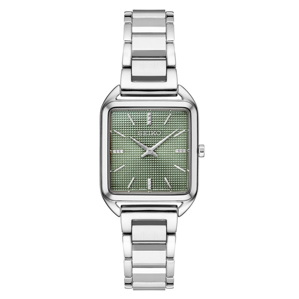 Seiko Essentials Tank Watch with Green Grid Pattern Dial #SWR075 zoom