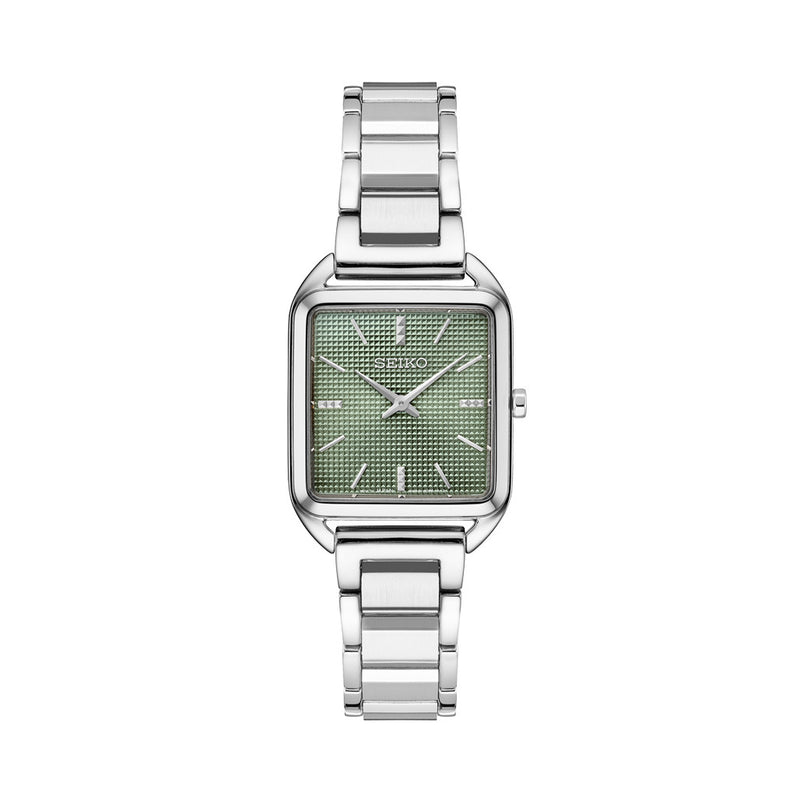 Seiko Essentials Tank Watch with Green Grid Pattern Dial #SWR075