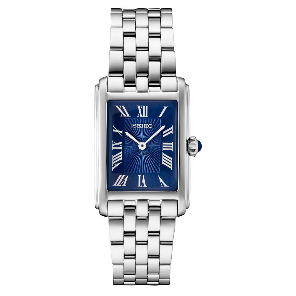 Seiko Essentials Quartz Tank Dress Watch with Blue Dial #SWR085 — Long Island Watch