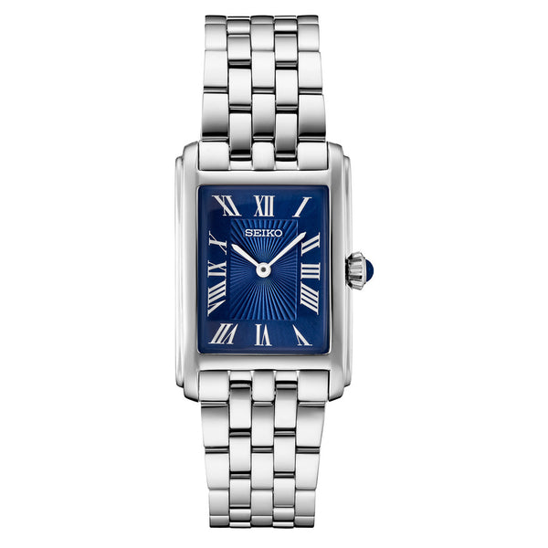 Seiko Essentials Quartz Tank Dress Watch with Blue Dial #SWR085