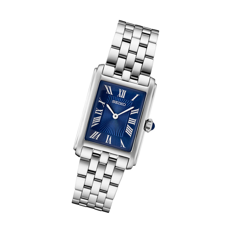 Seiko Essentials Quartz Tank Dress Watch with Blue Dial #SWR085
